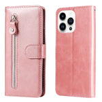 Custodia portafoglio in pelle con cerniera per iPhone 16