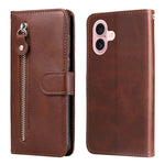 Custodia portafoglio in pelle con cerniera per iPhone 16