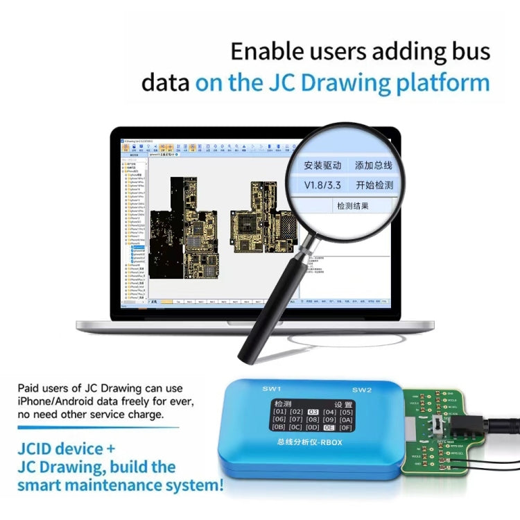 JCID Rbox Bus Analyzer for iPhone and Android Signal Fault Detection, JCID Rbox