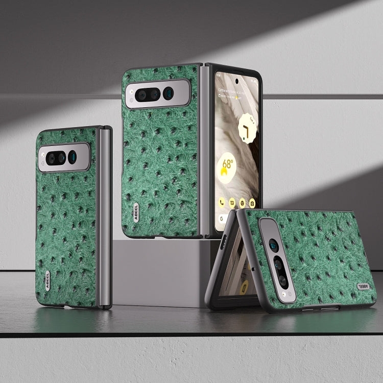 ABEEL Custodia per cellulare in vera pelle con texture di struzzo, For Google Pixel 9 Pro Fold, For Google Pixel Fold