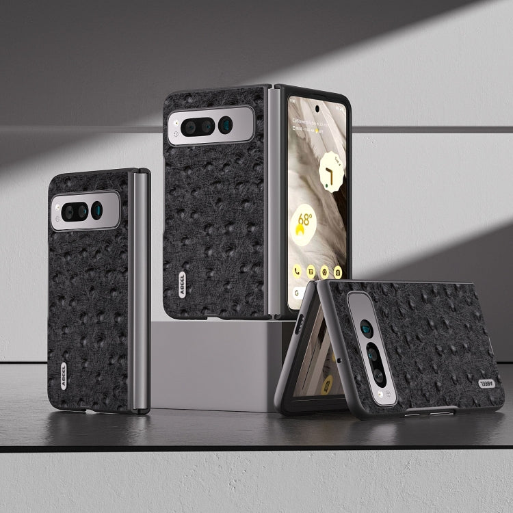 ABEEL Custodia per cellulare in vera pelle con texture di struzzo, For Google Pixel 9 Pro Fold, For Google Pixel Fold