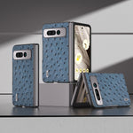 ABEEL Custodia per cellulare in vera pelle con texture di struzzo, For Google Pixel 9 Pro Fold, For Google Pixel Fold