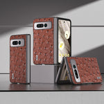 ABEEL Custodia per cellulare in vera pelle con texture di struzzo, For Google Pixel 9 Pro Fold, For Google Pixel Fold