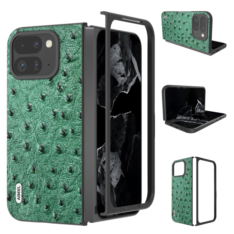 ABEEL Custodia per cellulare in vera pelle con texture di struzzo, For Google Pixel 9 Pro Fold, For Google Pixel Fold