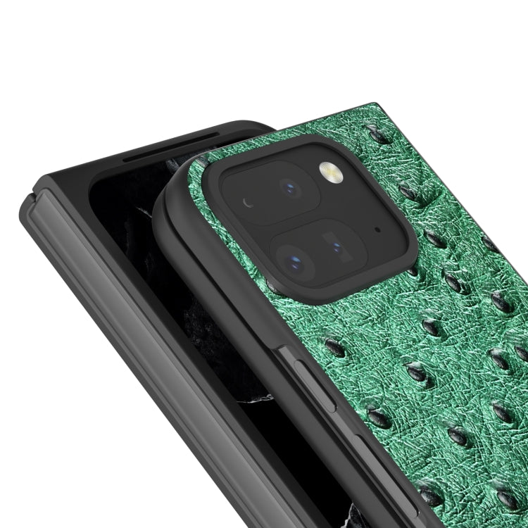 ABEEL Custodia per cellulare in vera pelle con texture di struzzo, For Google Pixel 9 Pro Fold, For Google Pixel Fold