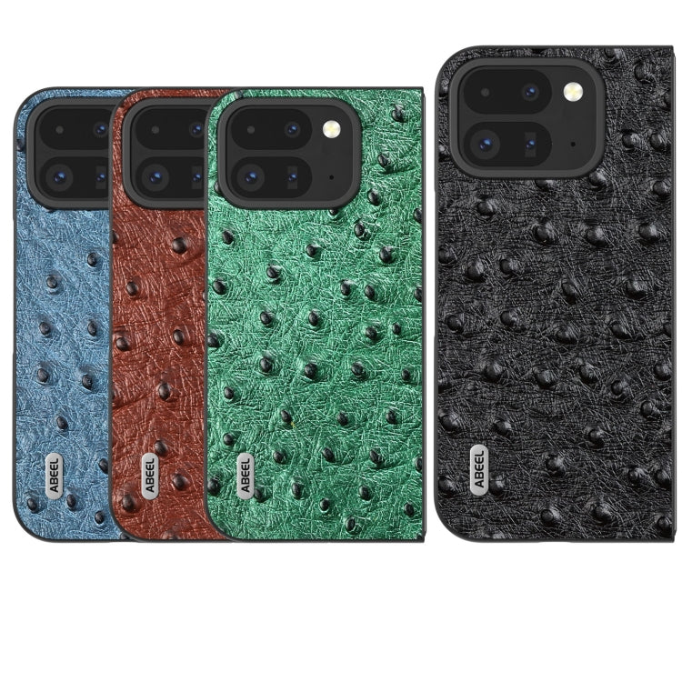 ABEEL Custodia per cellulare in vera pelle con texture di struzzo, For Google Pixel 9 Pro Fold, For Google Pixel Fold