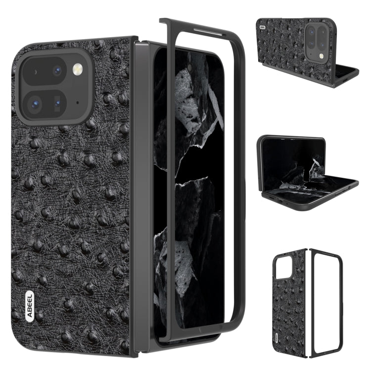 ABEEL Custodia per cellulare in vera pelle con texture di struzzo, For Google Pixel 9 Pro Fold, For Google Pixel Fold