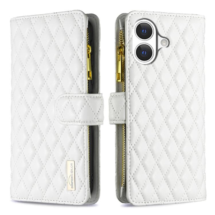 Custodia per telefono a conchiglia in pelle con portafoglio con cerniera Diamond Lattice, For iPhone 17 Pro Max, For iPhone 17 Pro, For iPhone 17, For iPhone 17 Air