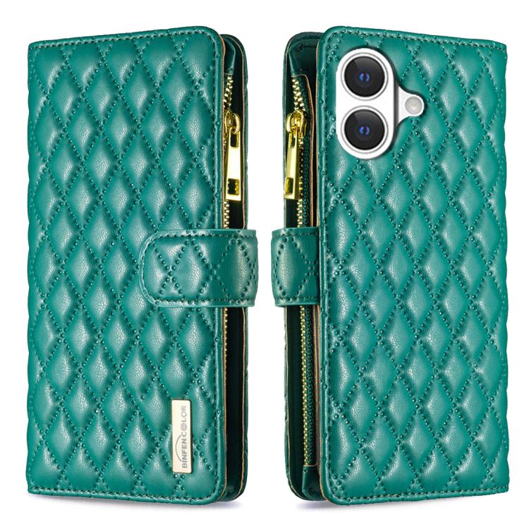 Custodia per telefono a conchiglia in pelle con portafoglio con cerniera Diamond Lattice, For iPhone 17 Pro Max, For iPhone 17 Pro, For iPhone 17, For iPhone 17 Air