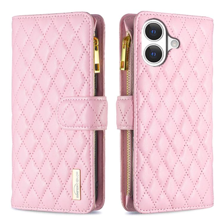 Custodia per telefono a conchiglia in pelle con portafoglio con cerniera Diamond Lattice, For iPhone 17 Pro Max, For iPhone 17 Pro, For iPhone 17, For iPhone 17 Air