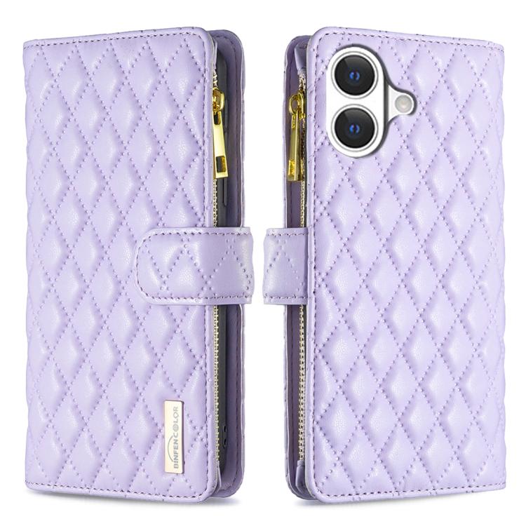 Custodia per telefono a conchiglia in pelle con portafoglio con cerniera Diamond Lattice, For iPhone 17 Pro Max, For iPhone 17 Pro, For iPhone 17, For iPhone 17 Air
