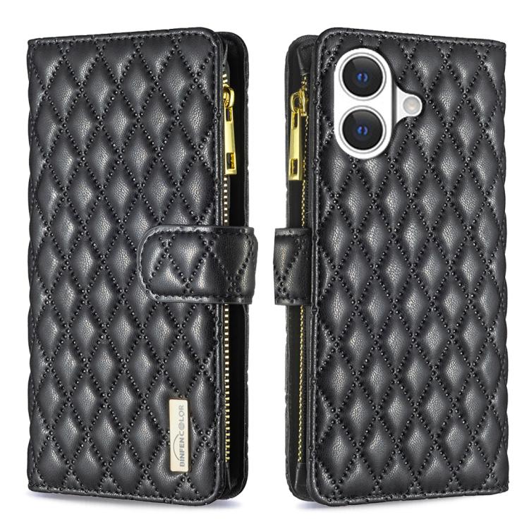 Custodia per telefono a conchiglia in pelle con portafoglio con cerniera Diamond Lattice, For iPhone 17 Pro Max, For iPhone 17 Pro, For iPhone 17, For iPhone 17 Air