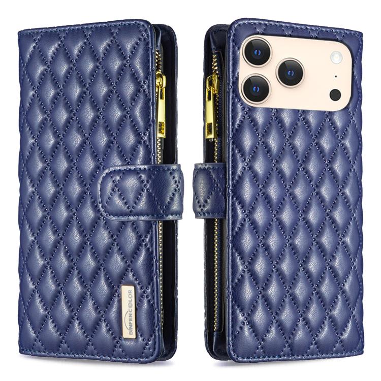Custodia per telefono a conchiglia in pelle con portafoglio con cerniera Diamond Lattice, For iPhone 17 Pro Max, For iPhone 17 Pro, For iPhone 17, For iPhone 17 Air