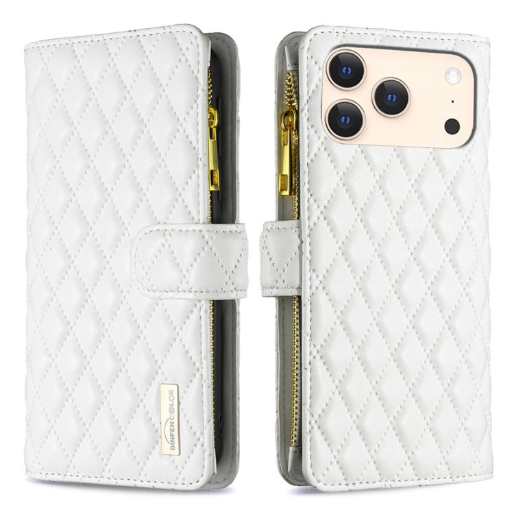 Custodia per telefono a conchiglia in pelle con portafoglio con cerniera Diamond Lattice, For iPhone 17 Pro Max, For iPhone 17 Pro, For iPhone 17, For iPhone 17 Air
