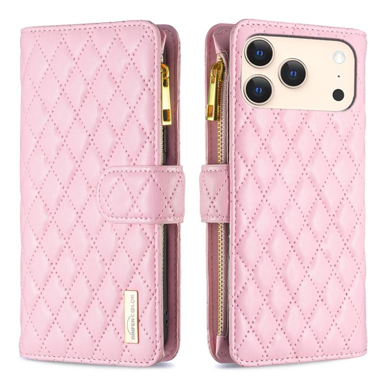 Custodia per telefono a conchiglia in pelle con portafoglio con cerniera Diamond Lattice, For iPhone 17 Pro Max, For iPhone 17 Pro, For iPhone 17, For iPhone 17 Air
