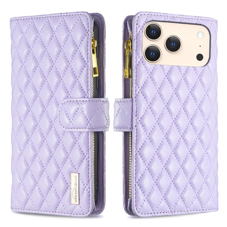 Custodia per telefono a conchiglia in pelle con portafoglio con cerniera Diamond Lattice, For iPhone 17 Pro Max, For iPhone 17 Pro, For iPhone 17, For iPhone 17 Air