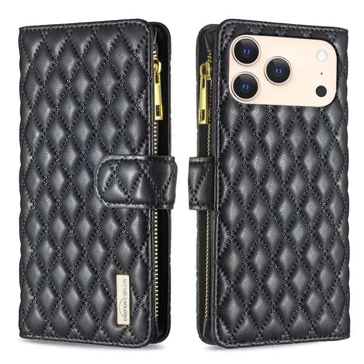 Custodia per telefono a conchiglia in pelle con portafoglio con cerniera Diamond Lattice, For iPhone 17 Pro Max, For iPhone 17 Pro, For iPhone 17, For iPhone 17 Air
