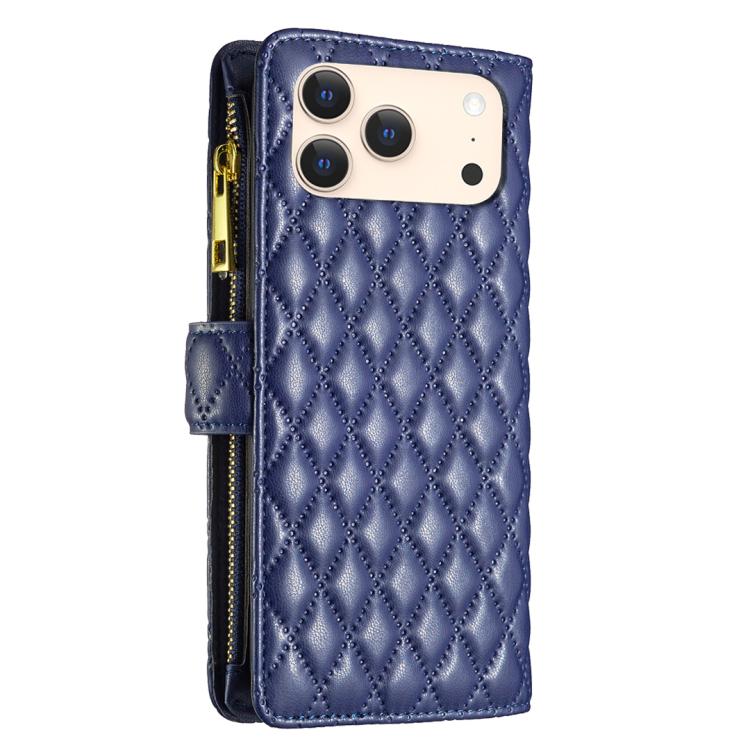 Custodia per telefono a conchiglia in pelle con portafoglio con cerniera Diamond Lattice, For iPhone 17 Pro Max, For iPhone 17 Pro, For iPhone 17, For iPhone 17 Air