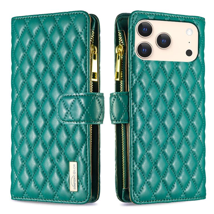 Custodia per telefono a conchiglia in pelle con portafoglio con cerniera Diamond Lattice, For iPhone 17 Pro Max, For iPhone 17 Pro, For iPhone 17, For iPhone 17 Air
