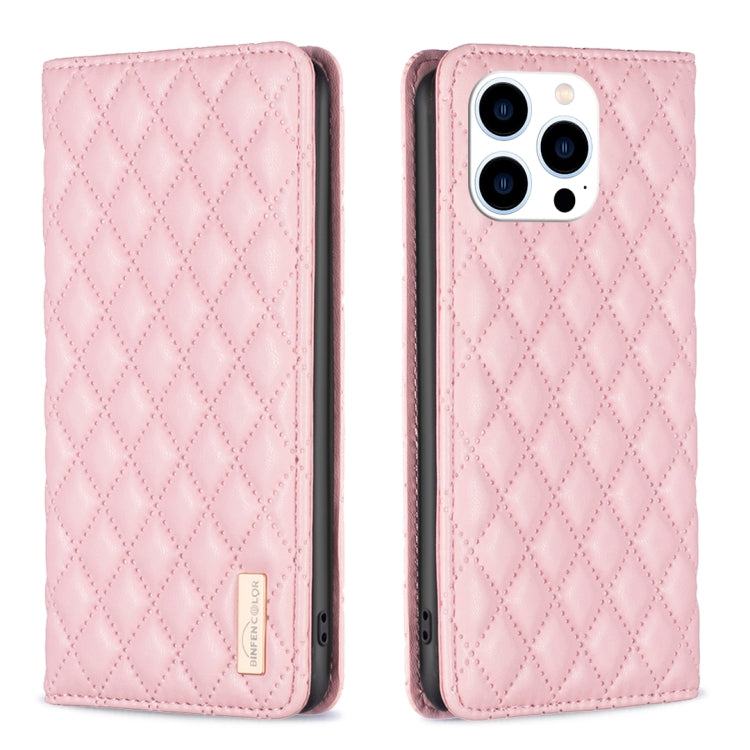 Custodia per telefono a conchiglia in pelle magnetica Diamond Lattice, For iPhone 15