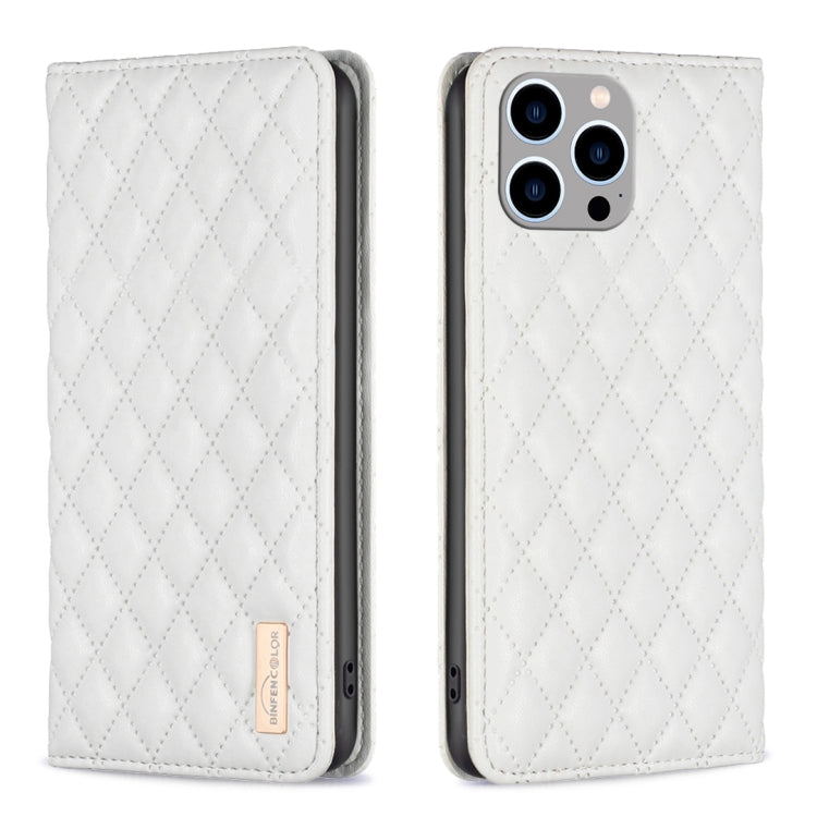 Custodia per telefono a conchiglia in pelle magnetica Diamond Lattice, For iPhone 15