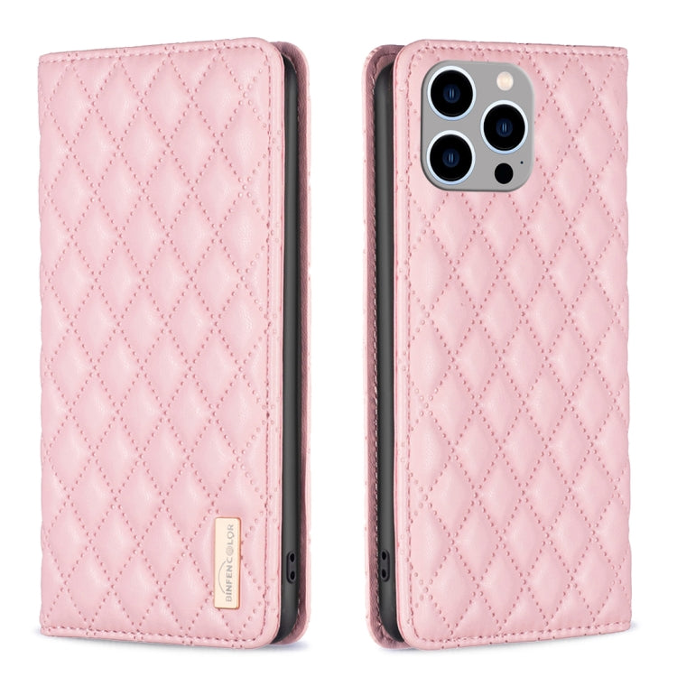 Custodia per telefono a conchiglia in pelle magnetica Diamond Lattice, For iPhone 15