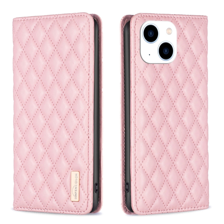 Custodia per telefono a conchiglia in pelle magnetica Diamond Lattice, For iPhone 15