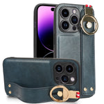 Custodia per telefono posteriore in pelle con cinturino, For iPhone 14 Pro, For iPhone 14 Pro Max, For iPhone 13 Pro Max, For iPhone 13 Pro