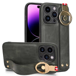 Custodia per telefono posteriore in pelle con cinturino, For iPhone 14 Pro, For iPhone 14 Pro Max, For iPhone 13 Pro Max, For iPhone 13 Pro