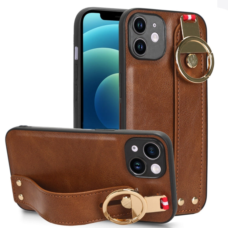 Custodia per telefono posteriore in pelle con cinturino, For iPhone 13, For iPhone 13 mini, For iPhone 12, For iPhone 12 Pro Max