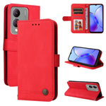 Custodia per telefono in pelle con bottone in metallo con albero della vita Skin Feel, For vivo Y03 4G, For vivo Y200 / V29e Global, For vivo Y17s, For vivo Y36 4G / 5G Foreign
