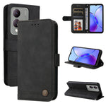 Custodia per telefono in pelle con bottone in metallo con albero della vita Skin Feel, For vivo Y03 4G, For vivo Y200 / V29e Global, For vivo Y17s, For vivo Y36 4G / 5G Foreign