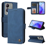 Custodia per telefono in pelle con bottone in metallo con albero della vita Skin Feel, For vivo Y03 4G, For vivo Y200 / V29e Global, For vivo Y17s, For vivo Y36 4G / 5G Foreign