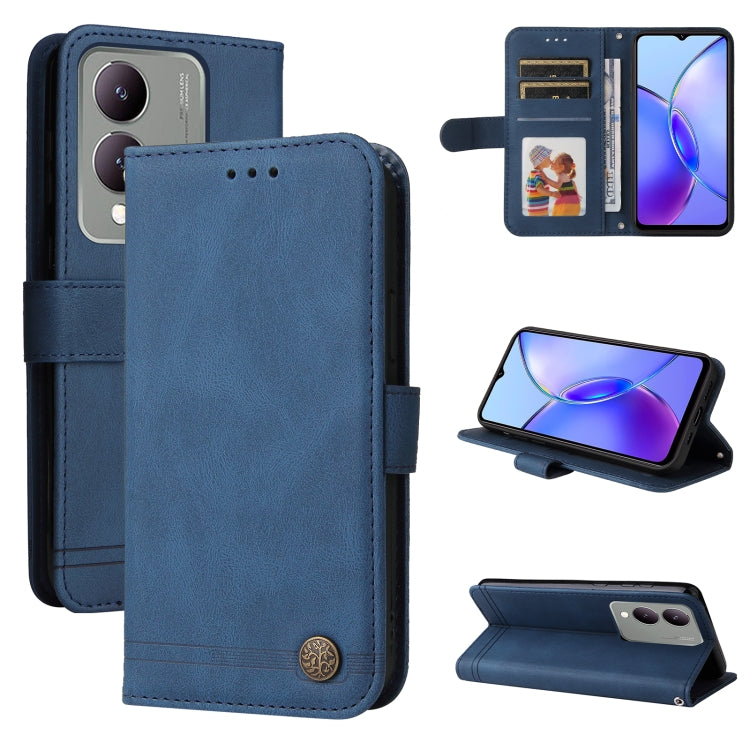 Custodia per telefono in pelle con bottone in metallo con albero della vita Skin Feel, For vivo Y03 4G, For vivo Y200 / V29e Global, For vivo Y17s, For vivo Y36 4G / 5G Foreign