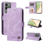 Custodia per telefono in pelle con bottone in metallo con albero della vita Skin Feel, For vivo Y03 4G, For vivo Y200 / V29e Global, For vivo Y17s, For vivo Y36 4G / 5G Foreign