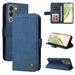 Custodia per telefono in pelle con bottone in metallo con albero della vita Skin Feel, For vivo Y03 4G, For vivo Y200 / V29e Global, For vivo Y17s, For vivo Y36 4G / 5G Foreign