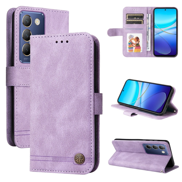 Custodia per telefono in pelle con bottone in metallo con albero della vita Skin Feel, For vivo Y300 Pro, For vivo Y28 4G Global, For vivo Y38 5G / T3x 5G Global, For vivo Y100 5G IDN / Y200e 5G Global