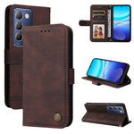 Custodia per telefono in pelle con bottone in metallo con albero della vita Skin Feel, For vivo Y300 Pro, For vivo Y28 4G Global, For vivo Y38 5G / T3x 5G Global, For vivo Y100 5G IDN / Y200e 5G Global