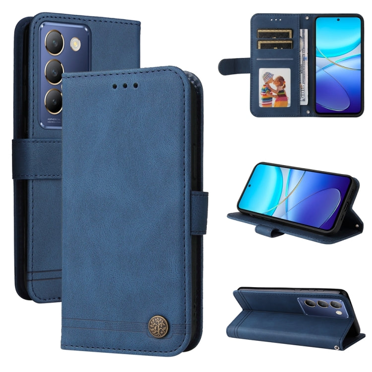Custodia per telefono in pelle con bottone in metallo con albero della vita Skin Feel, For vivo Y300 Pro, For vivo Y28 4G Global, For vivo Y38 5G / T3x 5G Global, For vivo Y100 5G IDN / Y200e 5G Global