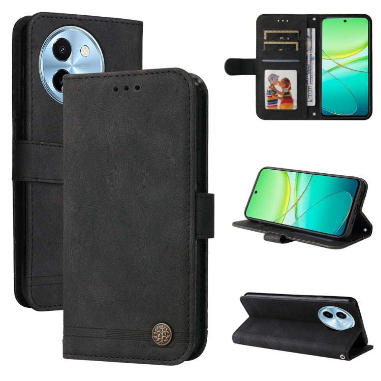Custodia per telefono in pelle con bottone in metallo con albero della vita Skin Feel, For vivo Y300 Pro, For vivo Y28 4G Global, For vivo Y38 5G / T3x 5G Global, For vivo Y100 5G IDN / Y200e 5G Global