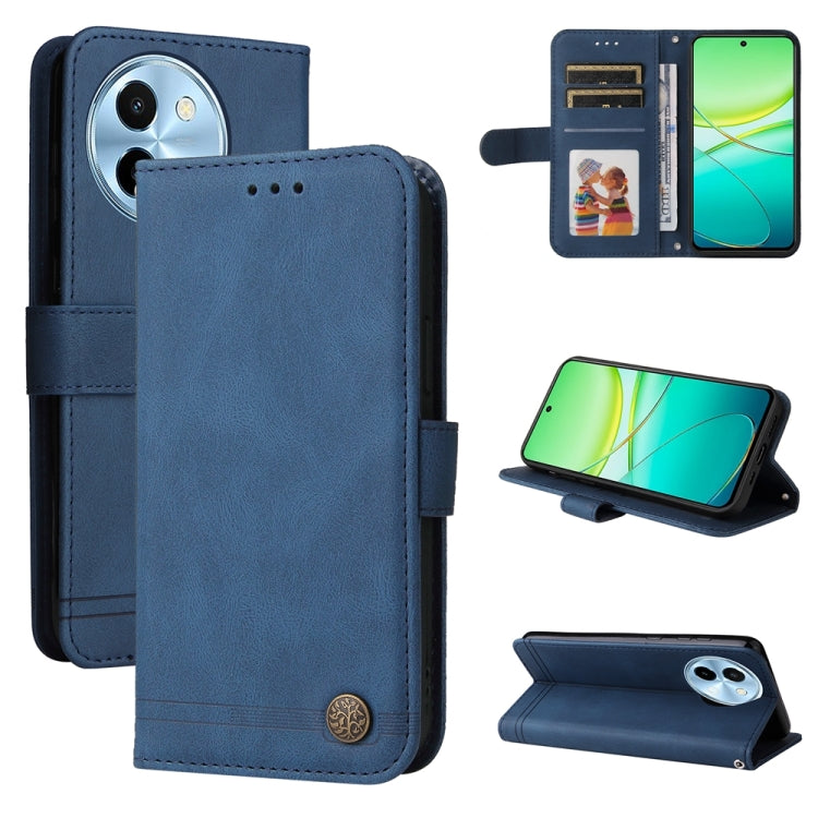 Custodia per telefono in pelle con bottone in metallo con albero della vita Skin Feel, For vivo Y300 Pro, For vivo Y28 4G Global, For vivo Y38 5G / T3x 5G Global, For vivo Y100 5G IDN / Y200e 5G Global