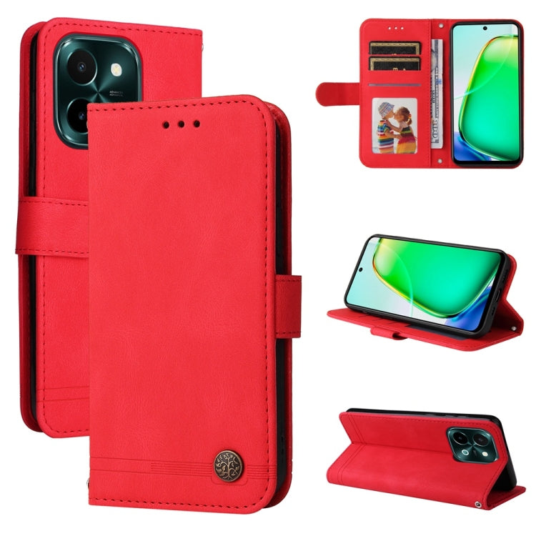 Custodia per telefono in pelle con bottone in metallo con albero della vita Skin Feel, For vivo Y300 Pro, For vivo Y28 4G Global, For vivo Y38 5G / T3x 5G Global, For vivo Y100 5G IDN / Y200e 5G Global