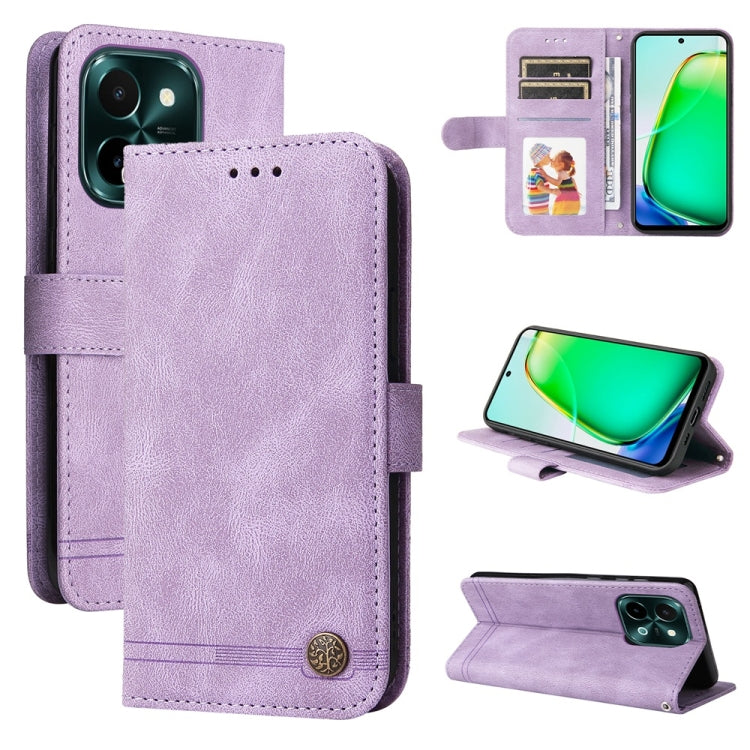 Custodia per telefono in pelle con bottone in metallo con albero della vita Skin Feel, For vivo Y300 Pro, For vivo Y28 4G Global, For vivo Y38 5G / T3x 5G Global, For vivo Y100 5G IDN / Y200e 5G Global