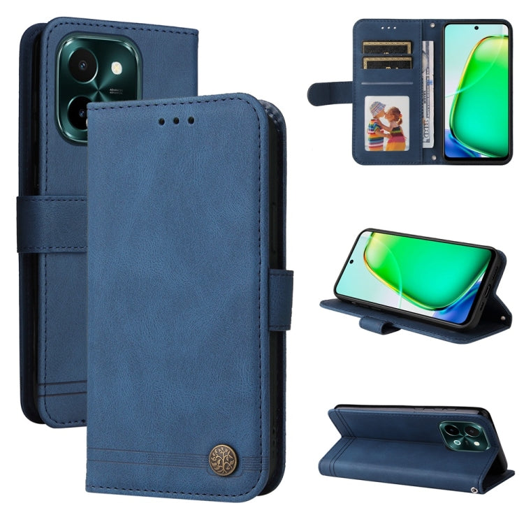Custodia per telefono in pelle con bottone in metallo con albero della vita Skin Feel, For vivo Y300 Pro, For vivo Y28 4G Global, For vivo Y38 5G / T3x 5G Global, For vivo Y100 5G IDN / Y200e 5G Global