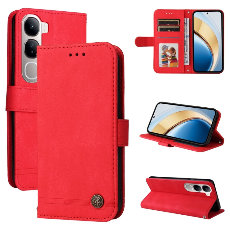 Custodia per telefono in pelle con bottone in metallo con albero della vita Skin Feel, For vivo X200, For vivo X200 Pro mini, For vivo X200 Pro, For vivo V40 Lite 4G / 5G IDN