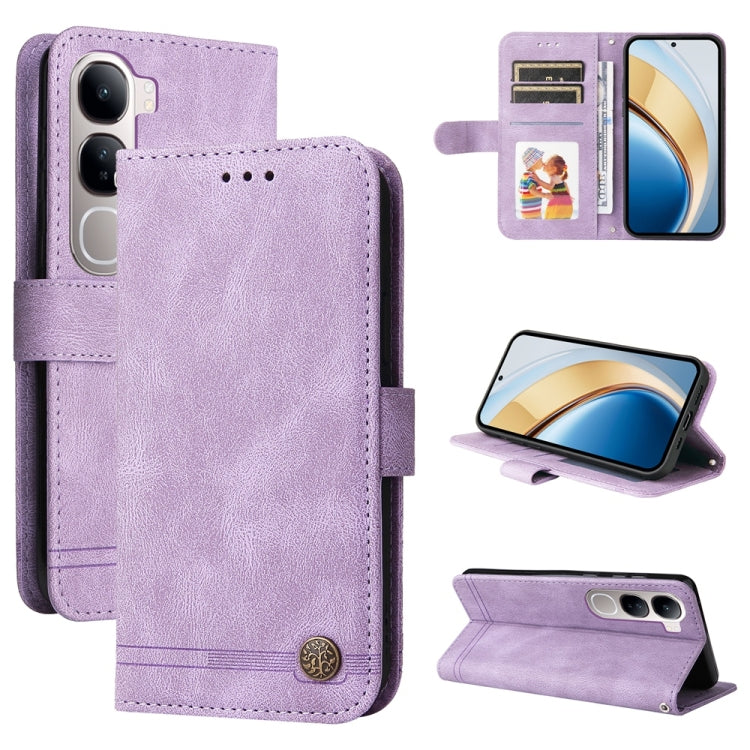 Custodia per telefono in pelle con bottone in metallo con albero della vita Skin Feel, For vivo X200, For vivo X200 Pro mini, For vivo X200 Pro, For vivo V40 Lite 4G / 5G IDN