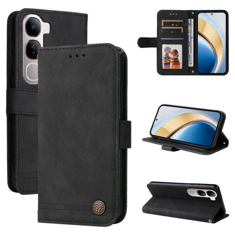 Custodia per telefono in pelle con bottone in metallo con albero della vita Skin Feel, For vivo X200, For vivo X200 Pro mini, For vivo X200 Pro, For vivo V40 Lite 4G / 5G IDN