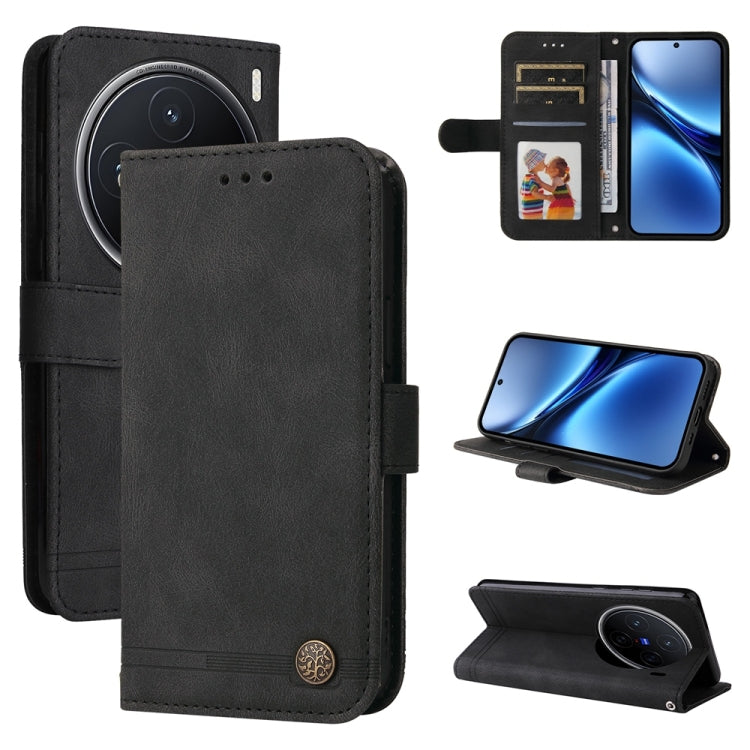 Custodia per telefono in pelle con bottone in metallo con albero della vita Skin Feel, For vivo X200, For vivo X200 Pro mini, For vivo X200 Pro, For vivo V40 Lite 4G / 5G IDN