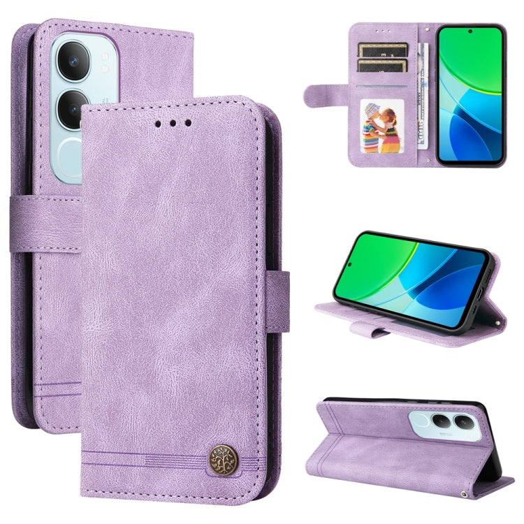 Custodia per telefono in pelle con bottone in metallo con albero della vita Skin Feel, For vivo V50, For vivo S20, For vivo S20 Pro, For vivo Y19s