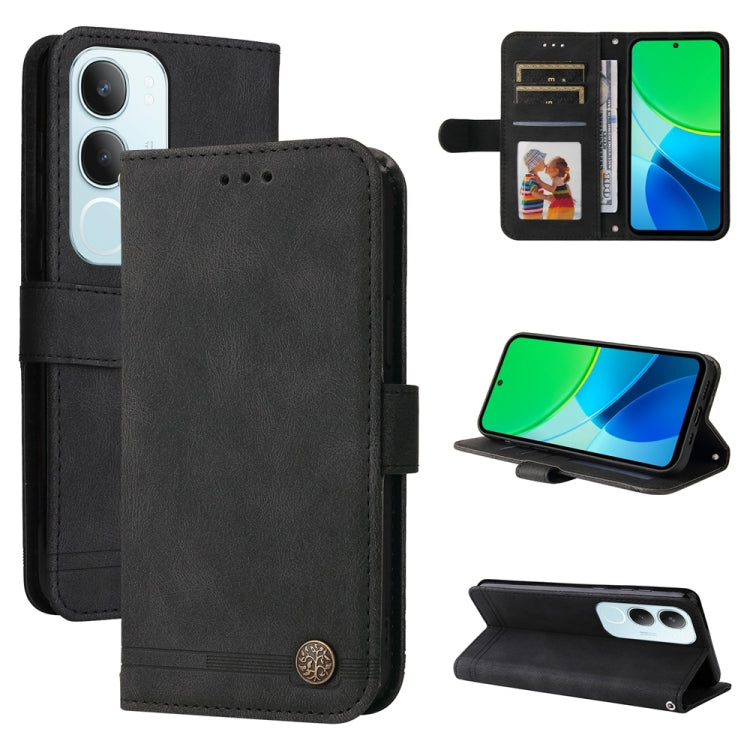 Custodia per telefono in pelle con bottone in metallo con albero della vita Skin Feel, For vivo V50, For vivo S20, For vivo S20 Pro, For vivo Y19s